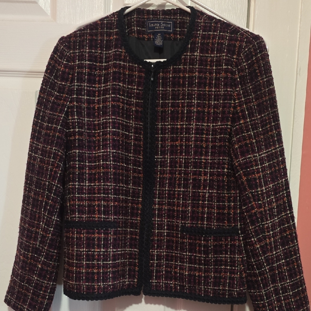 Laura Scott Women's Checkered Blazer - Black and Maroon